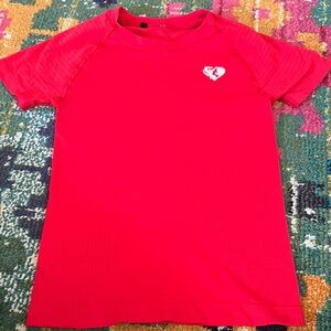 Vibrant Red Short Sleeve Tee with Heart Emblem